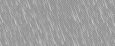 Realistic rain texture on transparent background. Rainfall, water drops effect. Autumn wet rainy day. Vector illustration.のイラスト素材