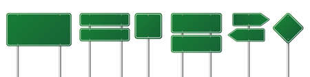Road traffic signs set. Blank board with place for text. Mockup. Isolated green information sign. Direction. Vector illustration.のイラスト素材