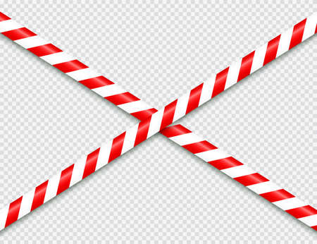 Realistic red barricade tape. Police warning line. Danger or hazard stripe. Under construction sign.のイラスト素材