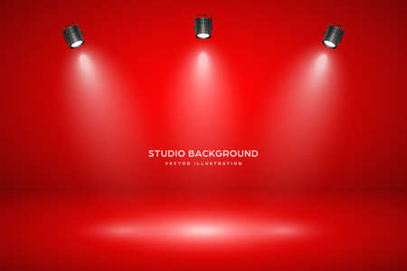 Empty red studio abstract background with spotlight effect. Product showcase backdrop.のイラスト素材