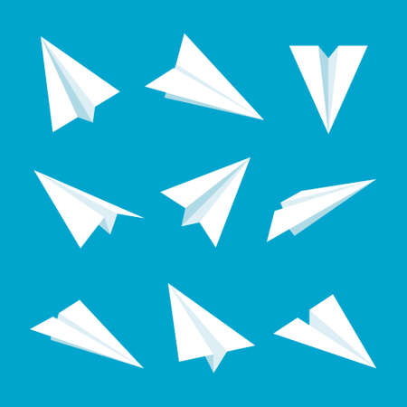 Realistic handmade paper planes collection. Origami aircraft in flat style. Vector illustration.のイラスト素材