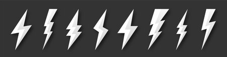 Lightning bolt icons collection. Flash symbol, thunderbolt. Simple lightning strike sign. Vector...