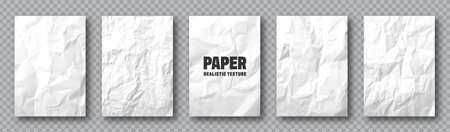 Realistic white crumpled paper texture. Rough grunge old blank. Torn edges. Vector illustration.のイラスト素材