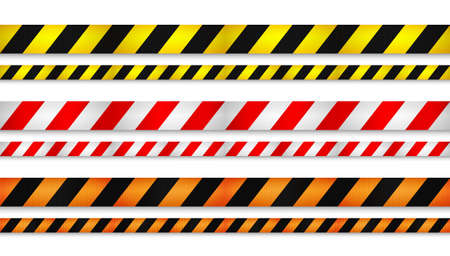 Realistic retractable caution belt. Crowd control strap barrier. Queue lines. Restriction border and danger tape.のイラスト素材