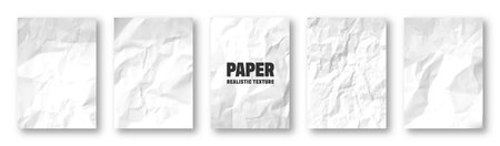 Realistic white crumpled paper texture. Isolated rough grunge old blank. Torn edges. Vector illustration.のイラスト素材