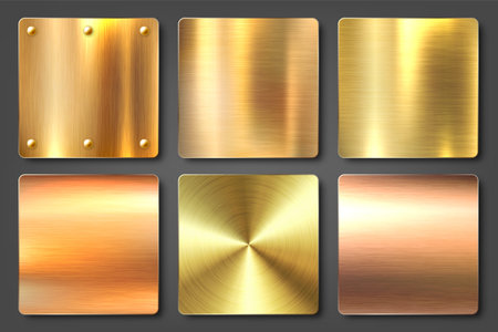 Realistic brushed metal textures set. Polished stainless steel background. Vector illustration.のイラスト素材