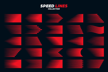 Red comic speed lines signs collection. Motion elements for your design. Vector illustration.