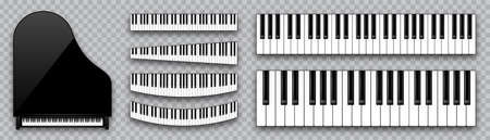 Realistic piano keys collection. Musical instrument keyboard on checkered background. Vector illustration.のイラスト素材
