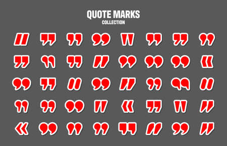 Quotation marks vector collection. Red quotes icon. Colorful stickers collection. Speech mark symbol.のイラスト素材