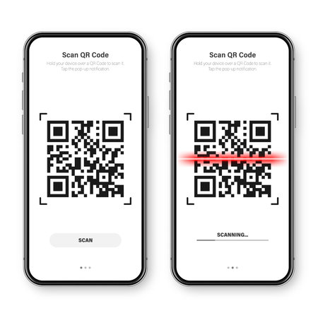 QR code scanner, reader app for smartphone. Identification tracking code. Serial number, product ID...