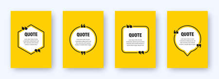 Set of modern yellow banners with quote frames. Speech bubbles with quotation marks. Blank text box and quotes. Blog post template. Vector illustration.のイラスト素材