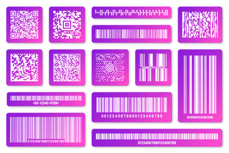 Modern colorful product barcodes and QR codes. Identification tracking code. Serial number, product...
