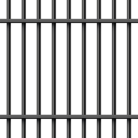 Black realistic metal prison bars isolated on white background. Detailed jail cage, prison iron fence. Criminal background mockup. Creative vector illustration.のイラスト素材