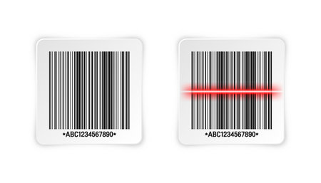 Realistic barcode sticker. Identification tracking code. Serial number, product ID with digital information. Store or supermarket scan labels, price tag. Vector illustration.のイラスト素材