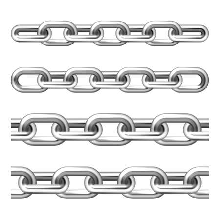Realistic metal chain with silver links isolated on white background. Vector illustration.のイラスト素材