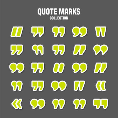 Quotation marks vector collection. Green quotes icon. Colorful stickers collection. Speech mark symbol.のイラスト素材