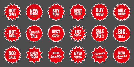 Realistic red price tags collection. Special offer or shopping discount label. Retail paper sticker....