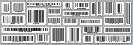 Set of product barcodes. Identification tracking code. Serial number, product ID with digital information. Store or supermarket scan labels, price tag. Vector illustration.のイラスト素材