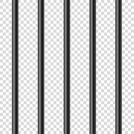 Black realistic metal prison bars. Detailed jail cage, prison iron fence. Criminal background mockup. Creative vector illustrationのイラスト素材
