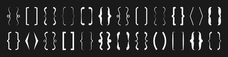 Text brackets collection, white quotation box. Curly, square and corner parentheses. Vintage typographical symbol, calligraphic quote frame. Doodle, lettering element. Vector illustration.のイラスト素材