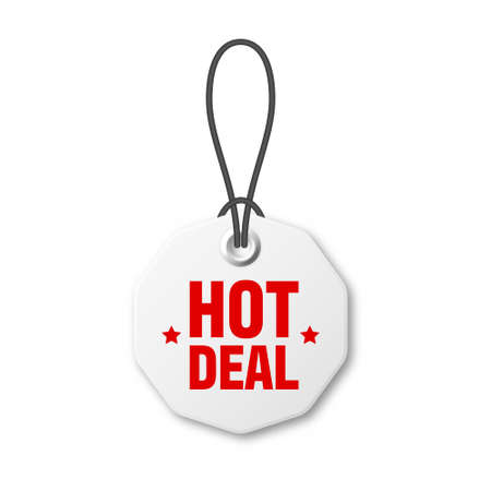 Realistic price tag. Special offer or shopping discount label. Retail paper sticker. Promotional sale badge. Vector illustration.のイラスト素材