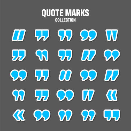 Quotation marks vector collection. Blue quotes icon. Colorful stickers collection. Speech mark symbol.のイラスト素材