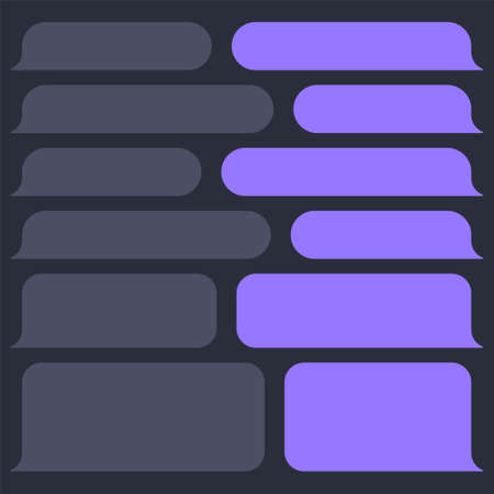 Blank various message bubbles. Chat or messenger speech bubble. SMS text frame. Short message sending. Dark mode. Vector illustrationのイラスト素材