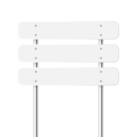 Road, traffic sign. Highway signboard on a chrome metal pole. Blank white board with place for text. Directional signage and wayfinder. Information sign mockup. Vector illustration.のイラスト素材