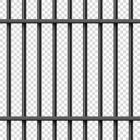 Black realistic metal prison bars. Detailed jail cage, prison iron fence. Criminal background mockup. Creative vector illustration.のイラスト素材