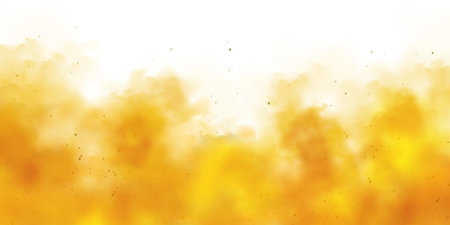 Yellow colorful smoke clouds isolated on white background, realistic mist effect, fog. Vapor in the air, steam flow. Vector illustrationのイラスト素材