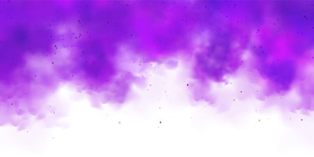 Violet colorful smoke clouds isolated on white background, realistic mist effect, fog. Vapor in the air, steam flow. Vector illustrationのイラスト素材