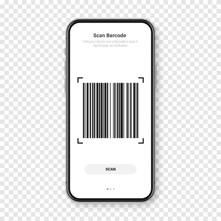 Barcode scanner, reader app for smartphone. Identification tracking code. Serial number, product ID with digital information. Store, supermarket scan labels, price tag. Vector illustration.のイラスト素材