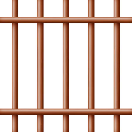 Realistic dark wooden lattice, rural picket fence. Farm or village house boundary, garden enclosing planks. Detailed wooden jail cage. Criminal background mockup. Creative vector illustrationのイラスト素材