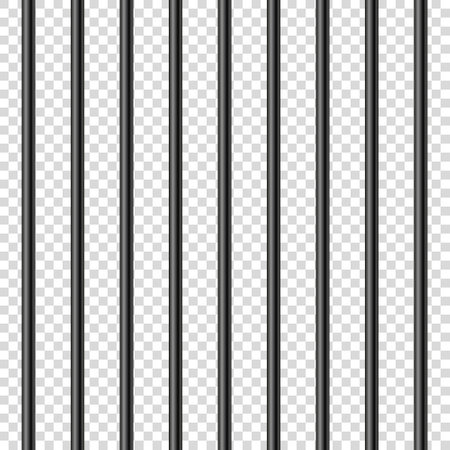 Black realistic metal prison bars. Detailed jail cage, prison iron fence. Criminal background mockup. Creative vector illustration.のイラスト素材