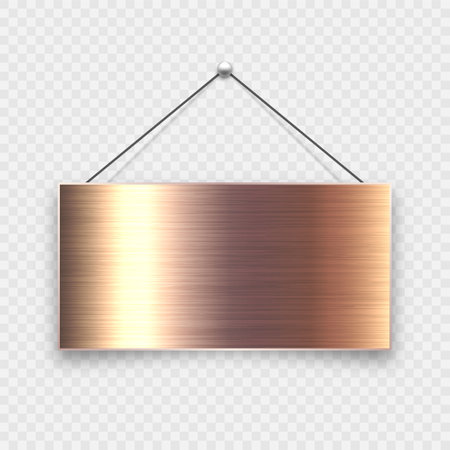 Brushed metal blank hanging signboard. Vintage door sign for cafe, restaurant, bar or retail store. Announcement banner, information signage for business or service. Vector illustrationのイラスト素材