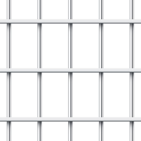 Realistic shiny metal prison bars isolated on white background. Detailed jail cage, prison iron fence. Criminal background mockup. Vector illustrationのイラスト素材