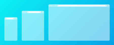 Blank transparent web browser window with toolbar and search field on colorful background. Modern...