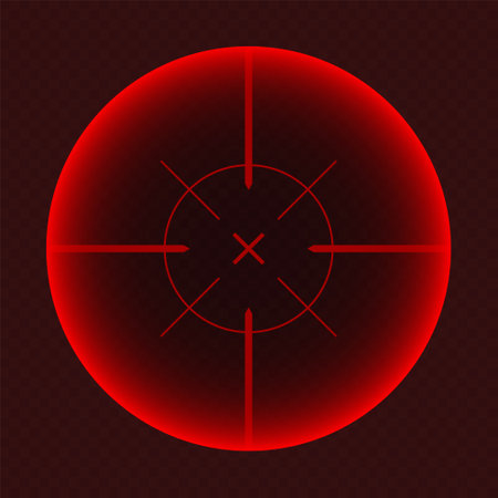 Various weapon thermal infrared sight, sniper rifle optical scope. Hunting gun viewfinder with crosshair. Aim, shooting mark symbol. Military target sign. Game UI element. Vector illustrationのイラスト素材