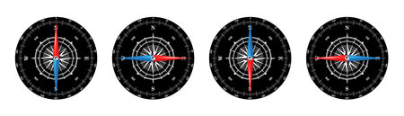 Marine compass, nautical wind rose with cardinal directions of North, East, South, West and degree markings. Geographical position and orientation, cartography and navigation. Vector illustrationのイラスト素材