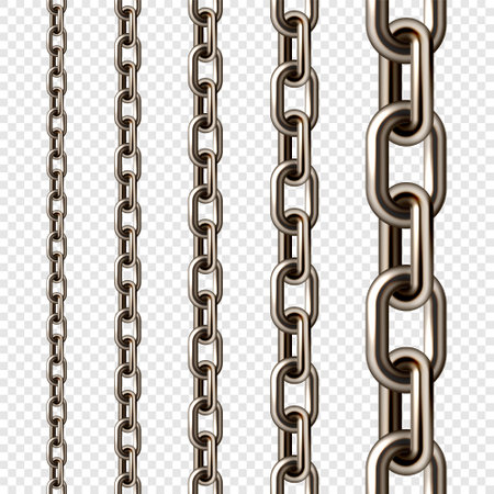 Realistic brown metal chain with old rusty links. Heavy steel chain for industrial use. Vector illustrationのイラスト素材