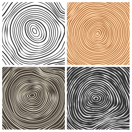 Tree trunk cut textures, pine or oak slice. Sawn timber, wood. Brown wooden texture with tree rings. Hand drawn sketch. Vector illustrationのイラスト素材