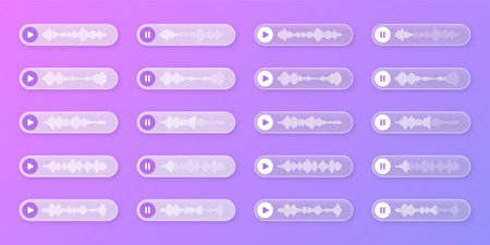 Voice, audio message, transparent speech bubbles. SMS text frame. Social media chat or messaging app conversation. Voice assistant, recorder. Sound wave pattern. Vector illustrationのイラスト素材