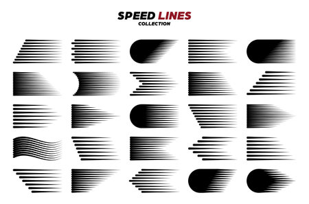 Black cartoon or comic speed lines with round corners. Simple line with motion effect. Comic book design element. Vector collectionのイラスト素材
