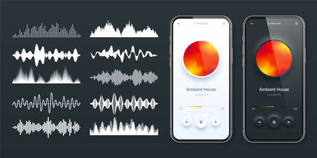 Online audio player user interface, smartphone app UI design. Music, media streaming and listening...