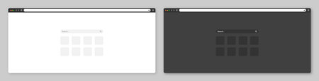 Blank web browser window with toolbar and search field. Modern website, internet page in flat style. Browser mockup for computer, tablet and smartphone. Light and dark mode. Vector illustrationのイラスト素材