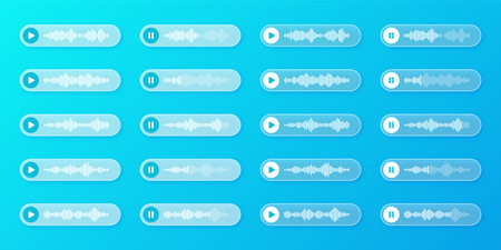 Voice, audio message, transparent speech bubbles. SMS text frame. Social media chat or messaging app conversation. Voice assistant, recorder. Sound wave pattern. Vector illustrationのイラスト素材