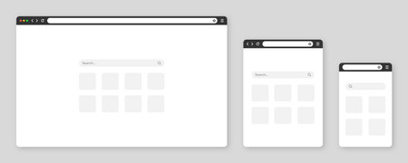 Blank web browser window with tab, toolbar and search field. Modern website, internet page in flat...