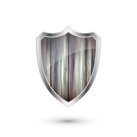 Wooden vintage shield icon. Black heraldic shield. Protection and security symbol, label. Vector illustrationのイラスト素材