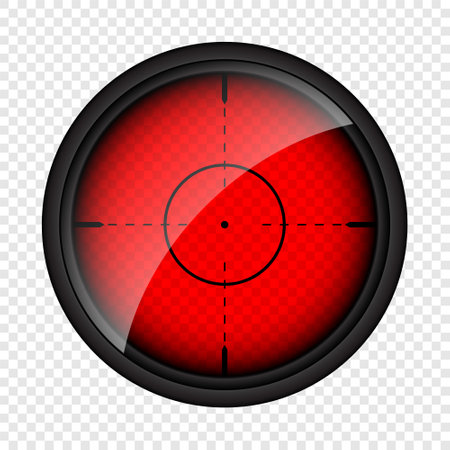 Various weapon thermal infrared sight, sniper rifle optical scope. Hunting gun viewfinder with crosshair. Aim, shooting mark symbol. Military target sign. Game UI element. Vector illustrationのイラスト素材