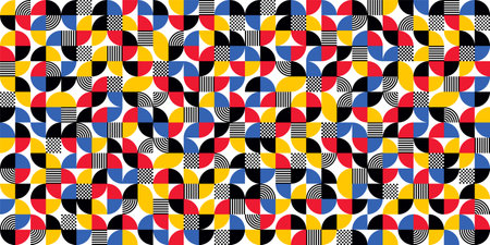 Geometric trendy pattern, Bauhaus style. Modern colorful background with simple elements. Retro texture with basic geometric shapes. Print design, minimalist poster cover. Vector illustrationのイラスト素材